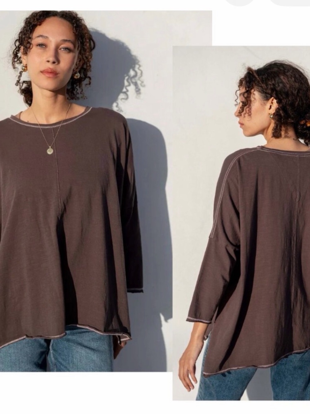 NEW MERSEA | Catalina Stitches Tee in Brown/Taupe, O/S